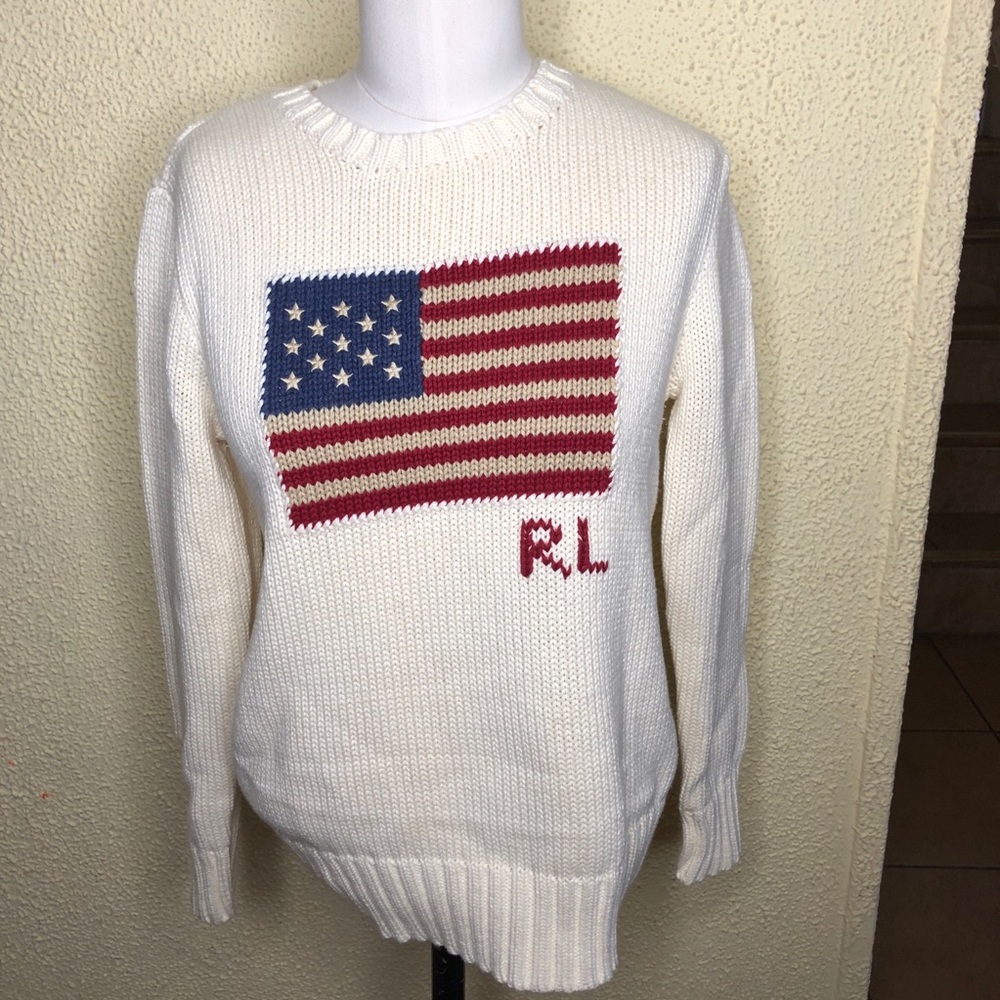 American Flag Cable Knit Polo Sweater ‼️